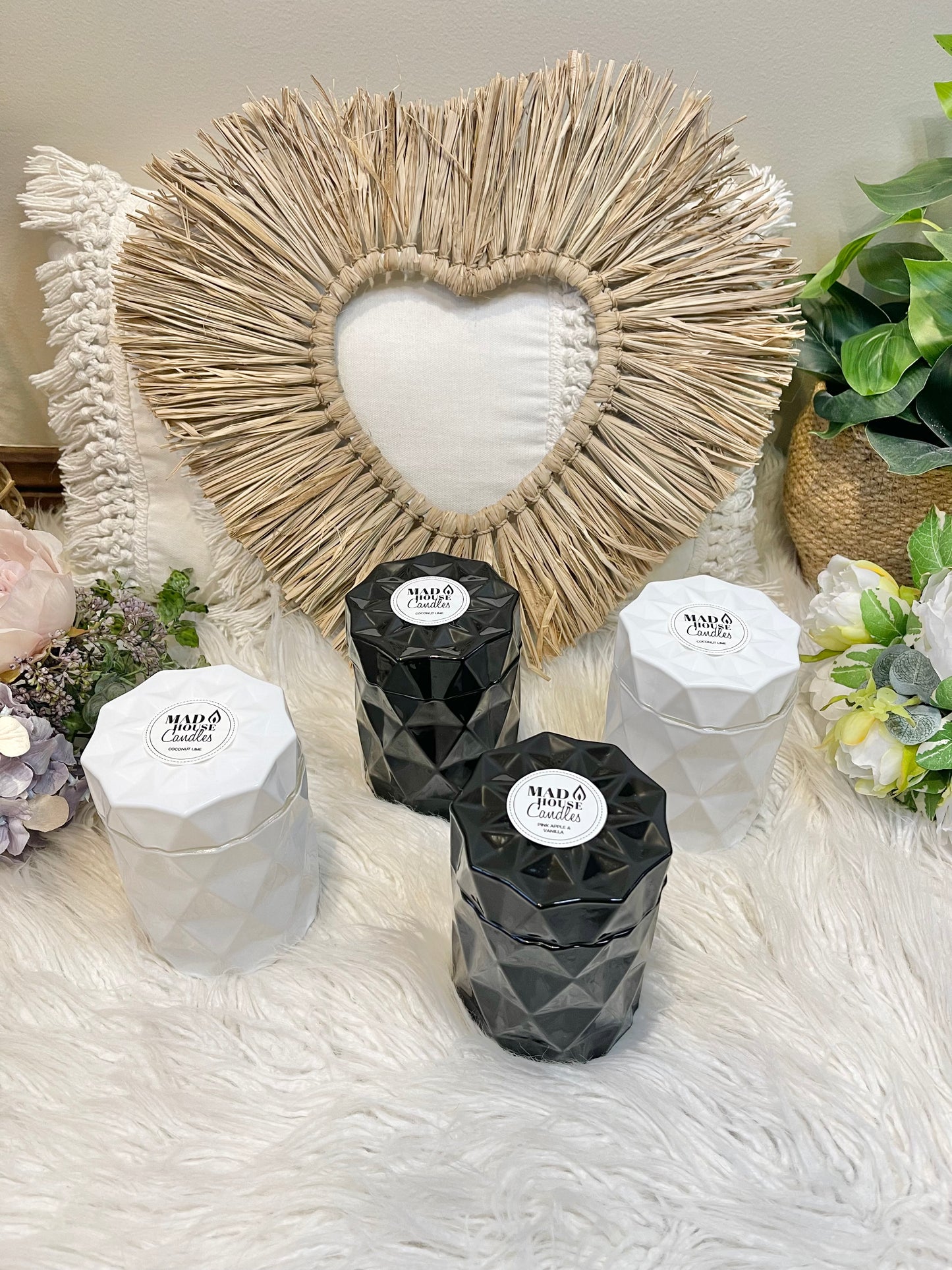 Pink Apple & Vanilla candle in black diamond jar