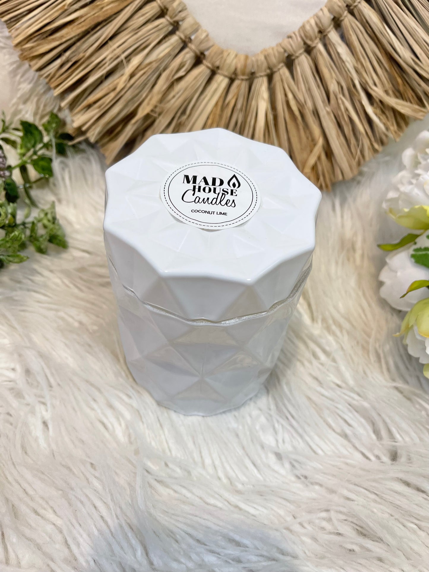 Coconut Lime Candle in white diamond jar