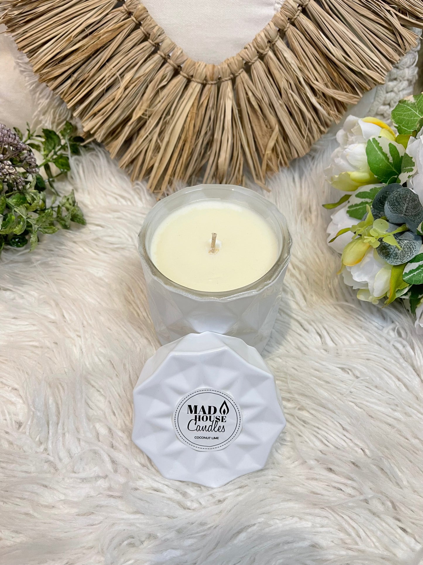 Coconut Lime Candle in white diamond jar