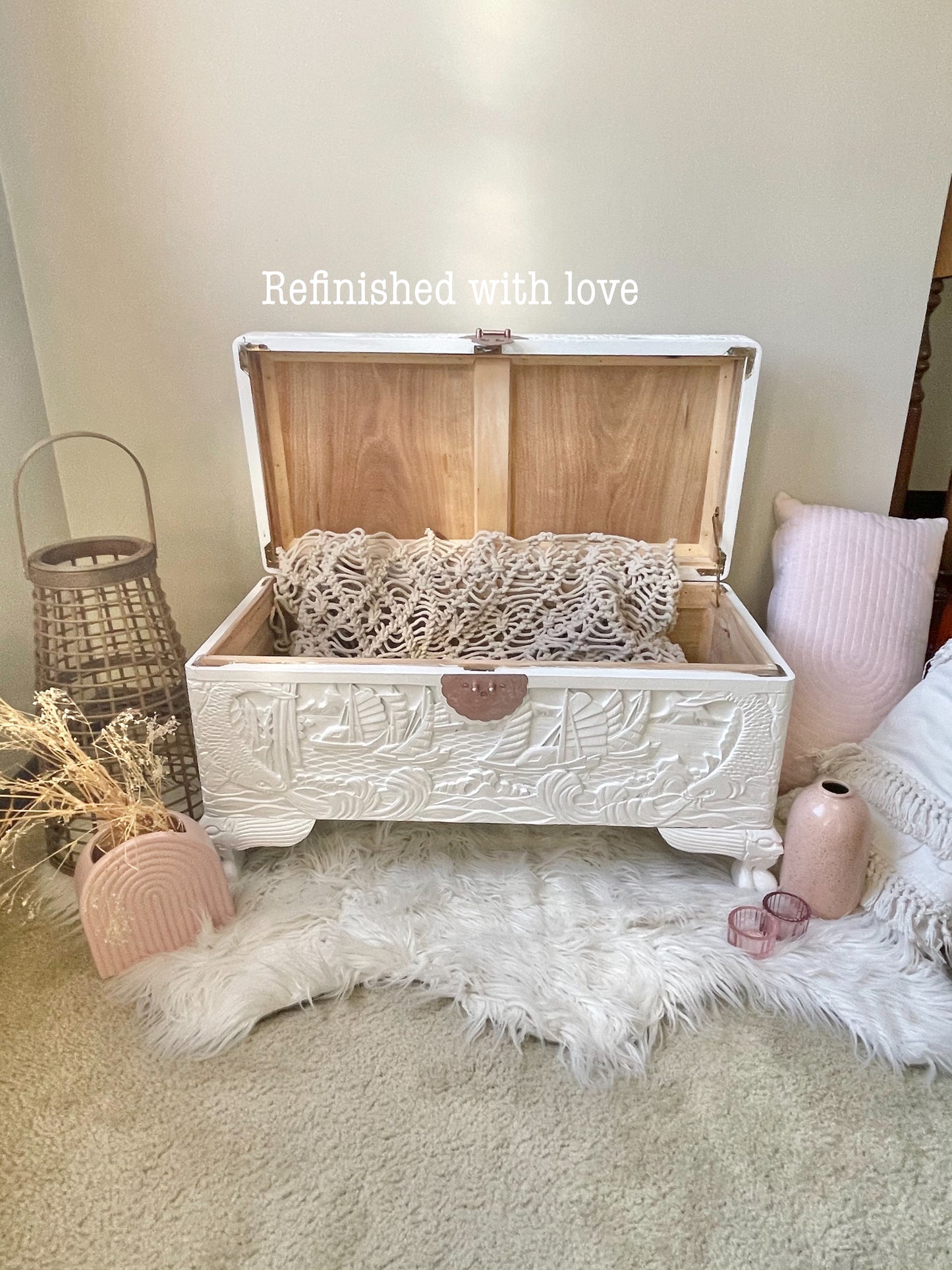 White camphor chest with rose gold latch
