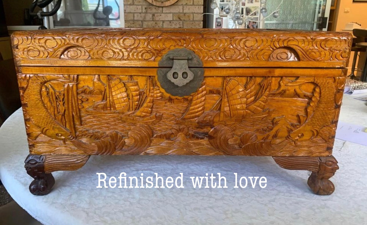 White camphor chest with rose gold latch