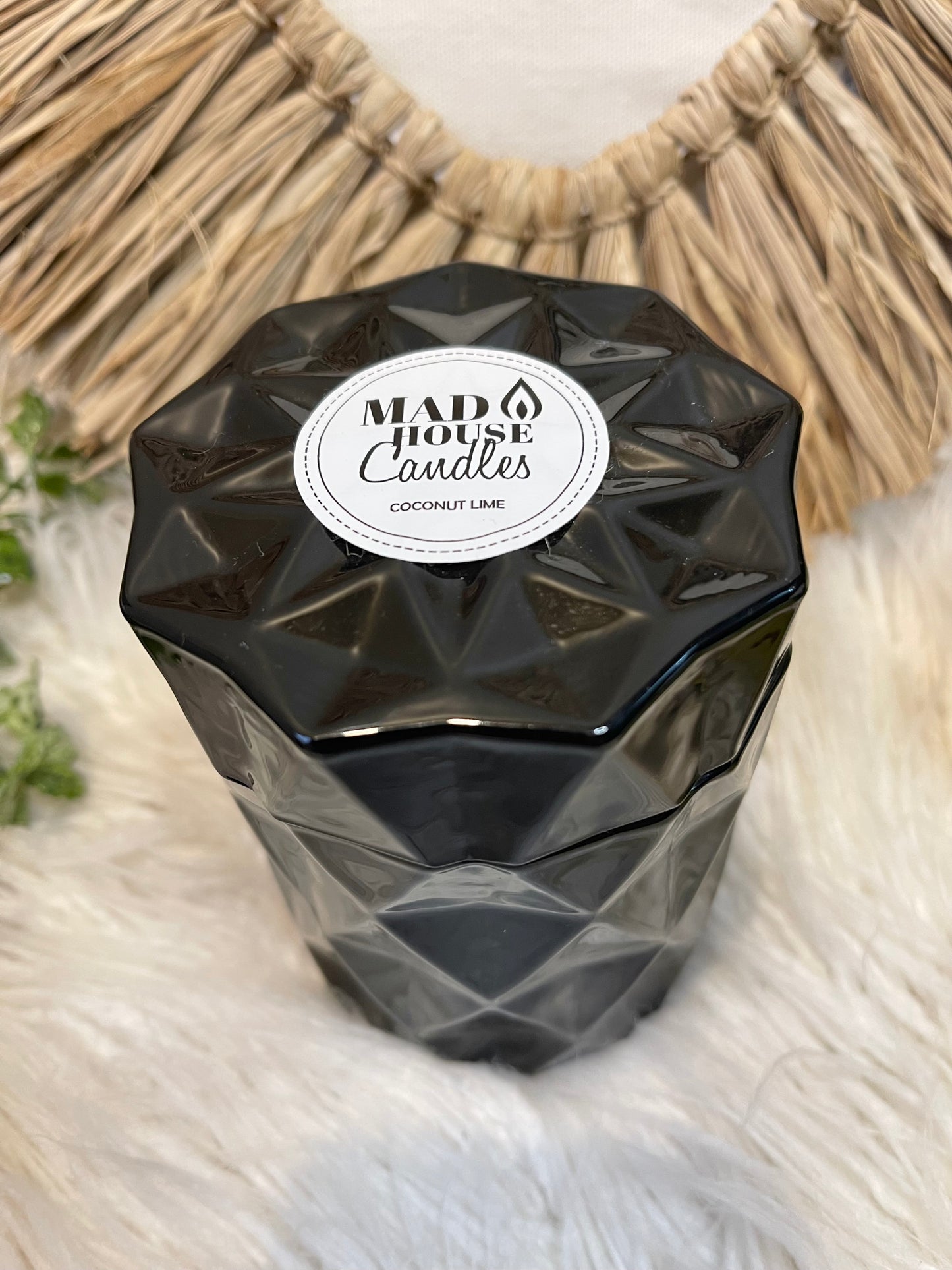 Coconut Lime candle in black diamond jar