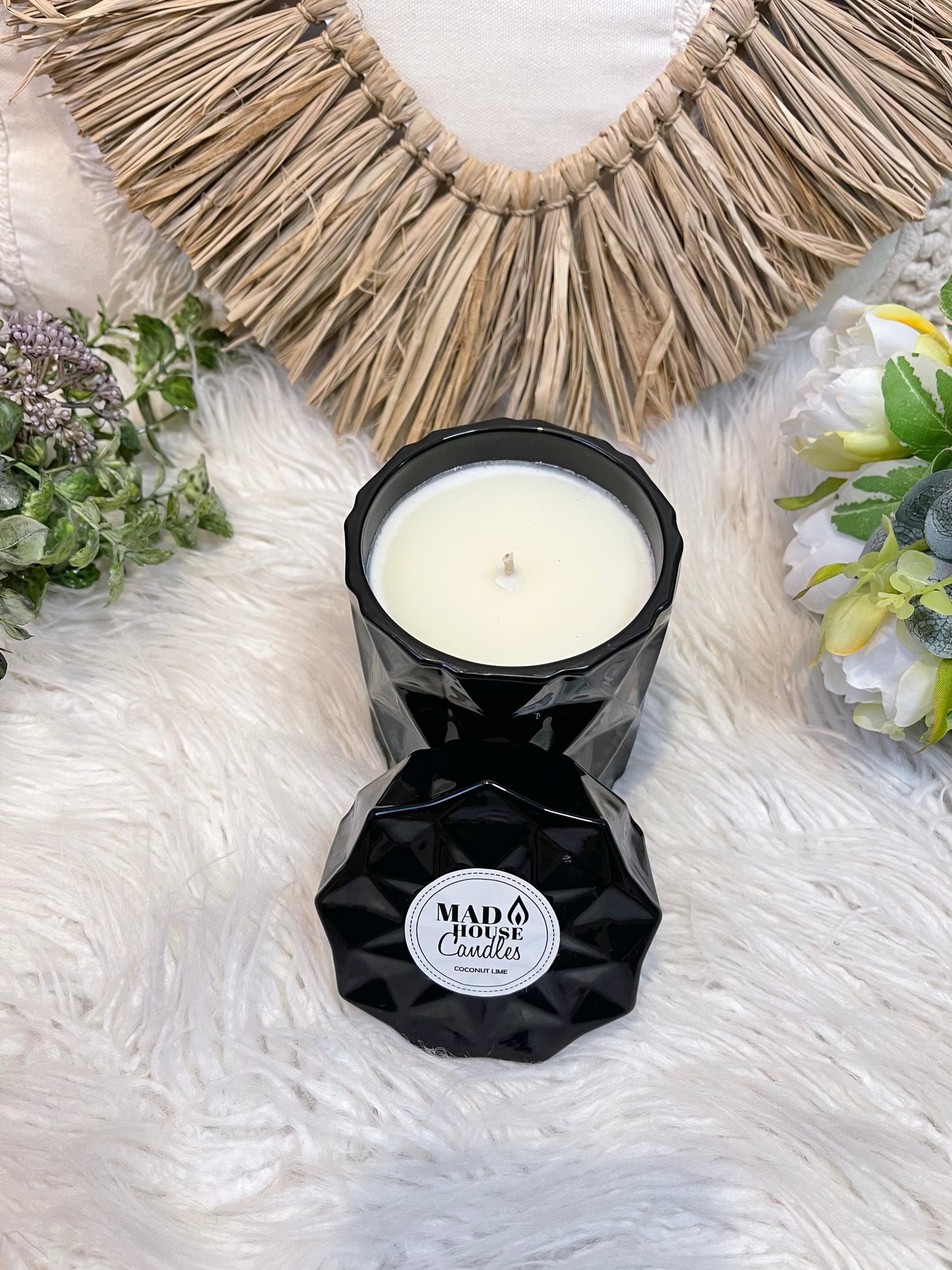 Coconut Lime candle in black diamond jar